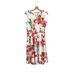 Donna Karin Sleeveless Floral Fit & Flair Dress Size Medium Shower Weddi…